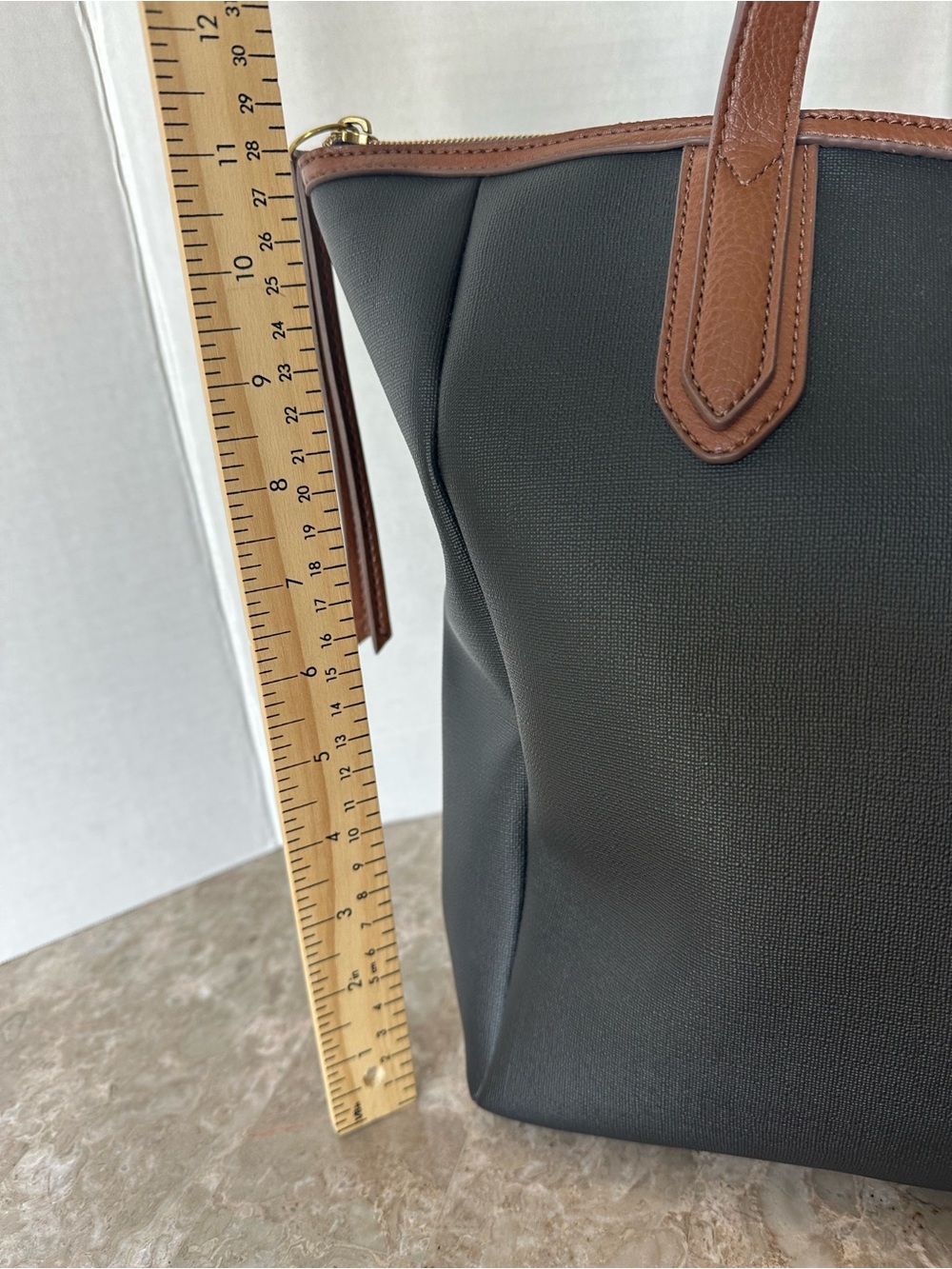 Fossil Black Tote Bag Brown Trim Key Charm Large Shoulder Handbag Classic Purse - Picture 12 of 15